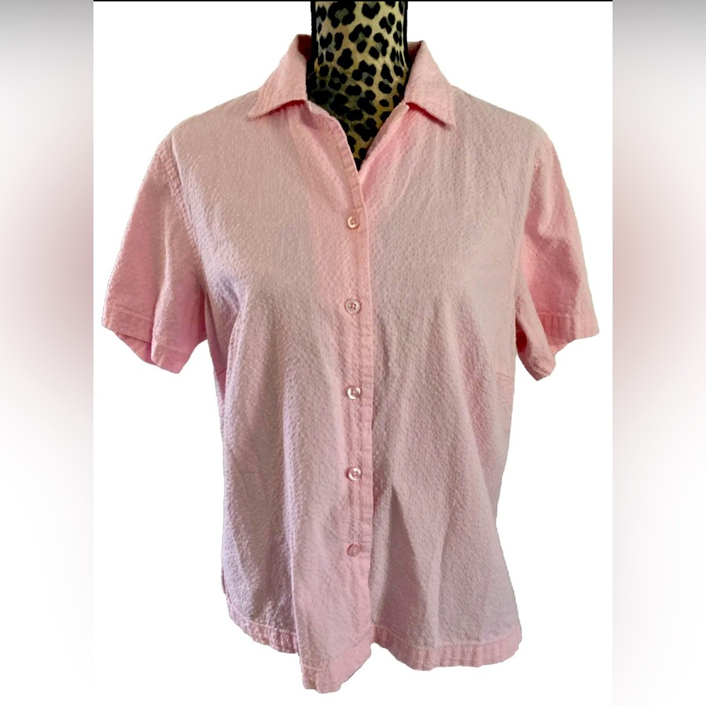 Dress Barn Blouse 14/16 Boho Chic Collared Neck Button Up Short Sleeve Barbie - Picture 1 of 5